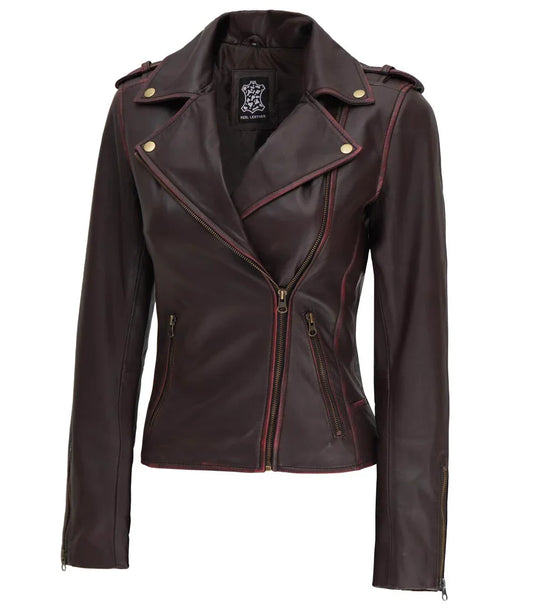 Women's Brown Leather Motorcycle Jacket
