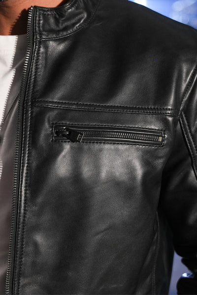 Men’s Black Lambskin Dodge Biker Style Leather Jacket Tonybon