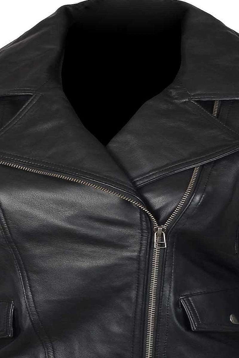 Stylish Black Women's Leather Moto Jacket