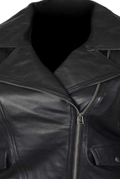 Stylish Black Women's Leather Moto Jacket