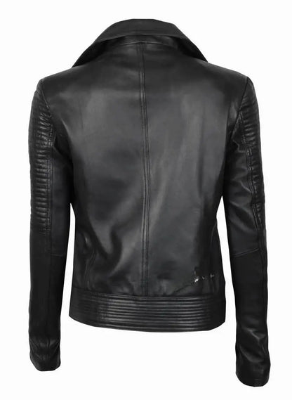 Stylish Black Women's Leather Moto Jacket