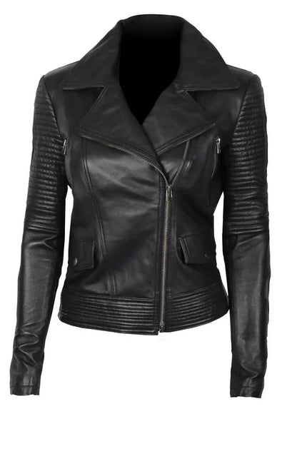 Stylish Black Women's Leather Moto Jacket