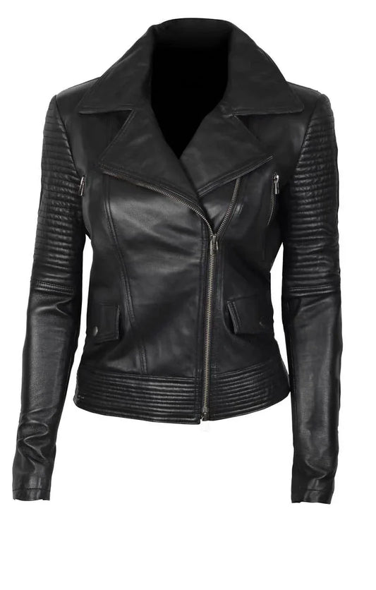 Stylish Black Women's Leather Moto Jacket