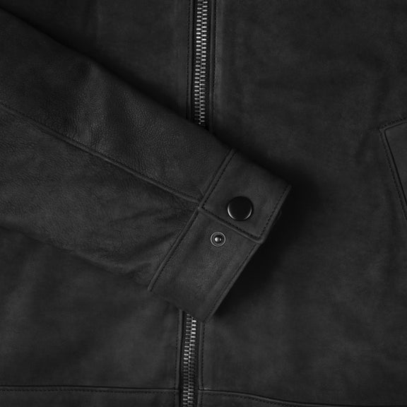 Men's Black Buffalo Leather Jacket With Shirt Collar