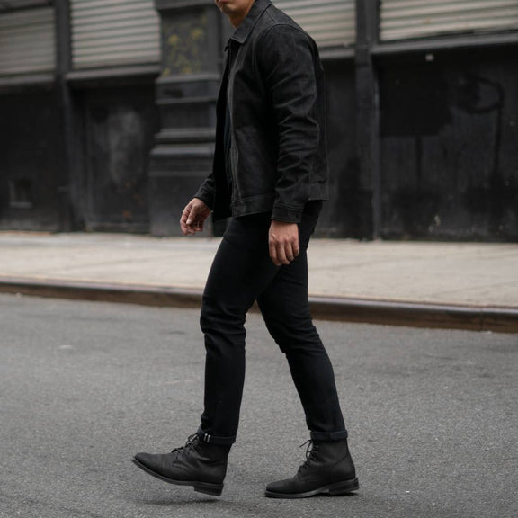 Men's Black Buffalo Leather Jacket With Shirt Collar