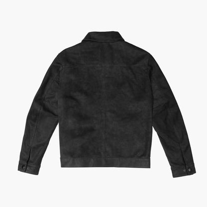 Men's Black Buffalo Leather Jacket With Shirt Collar