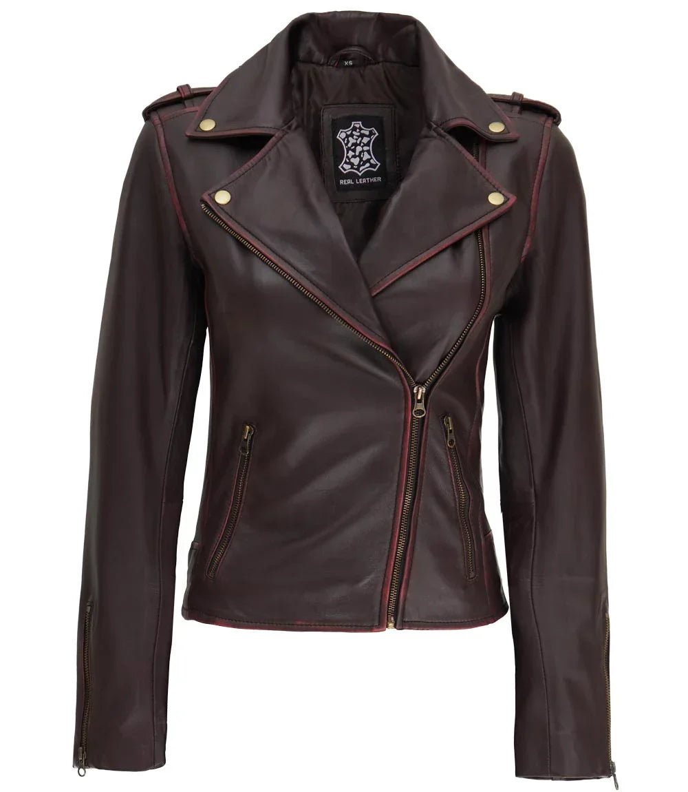 Women's Brown Leather Motorcycle Jacket