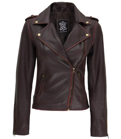 Women's Brown Leather Motorcycle Jacket