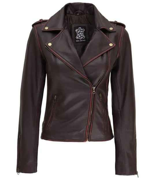Women's Brown Leather Motorcycle Jacket