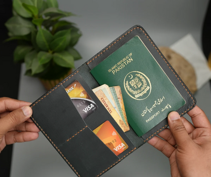 Passport Wallet Handmade Full Grain Chrome Tan Pull-Up Leather